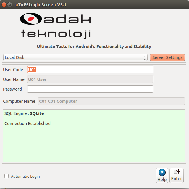 uTAFS Login Screen - Screen Shot